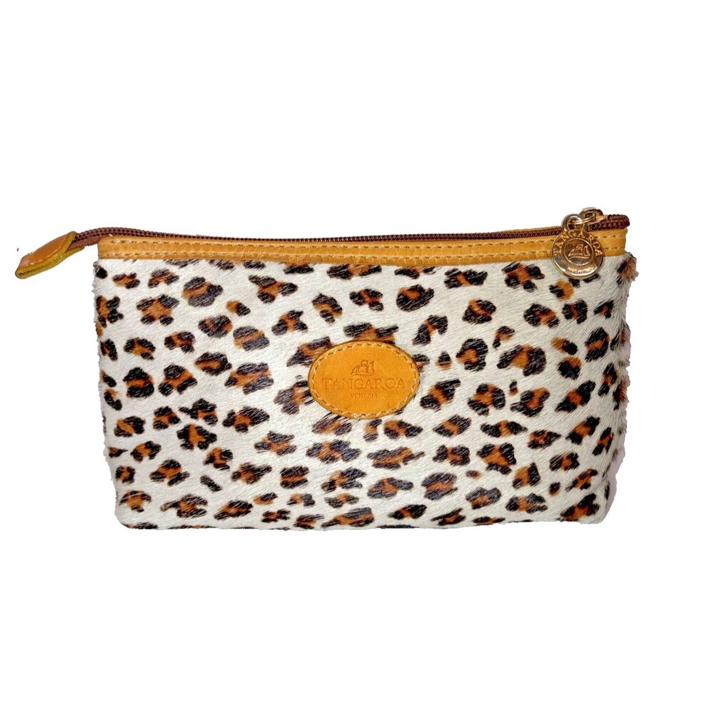 Vintage Tangaroa Venezia Leopard Print Calf Hair Leather Cosmetic Makeup Pouch